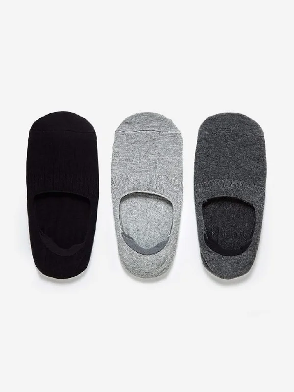 WES Lounge Grey Invisible Socks Pack Of Three